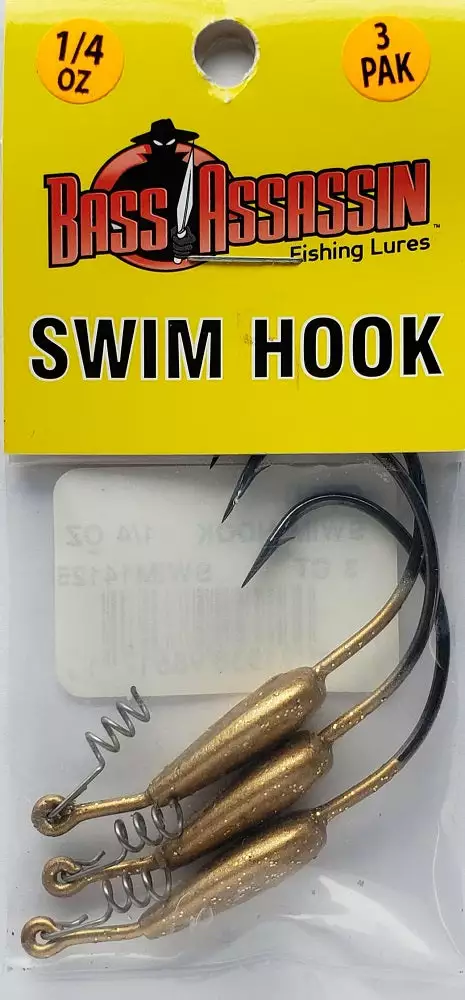 Hooks/Jig Heads Bass Assassin Gold Swim Hook 1/4oz 3ct SWIM14125 3 Hooks/Jig Heads Bass Assassin Gold Swim Hook 1/4oz 3ct SWIM14125