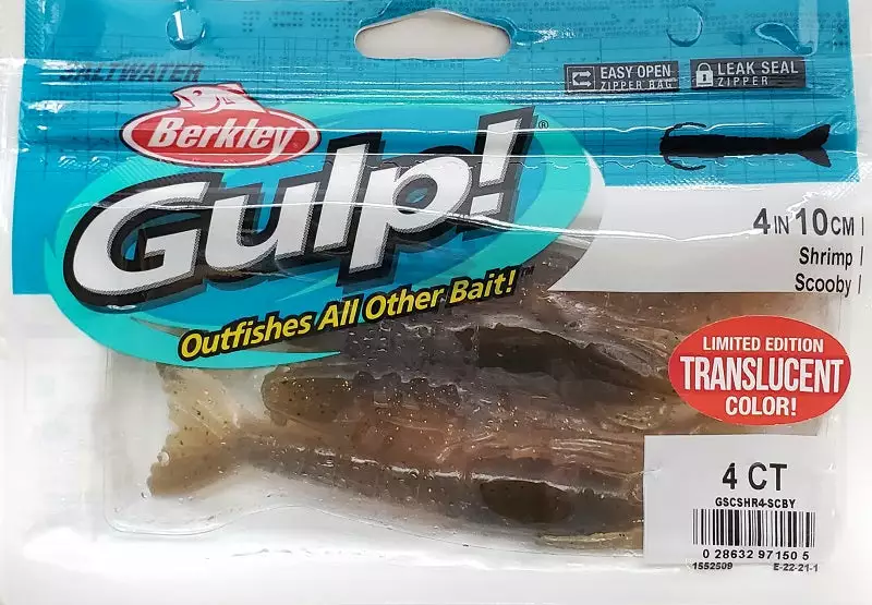Berkley Gulp! Translucent Shrimp Scooby 4" 4pk 4 Berkley Gulp! Translucent Shrimp Scooby 4" 4pk