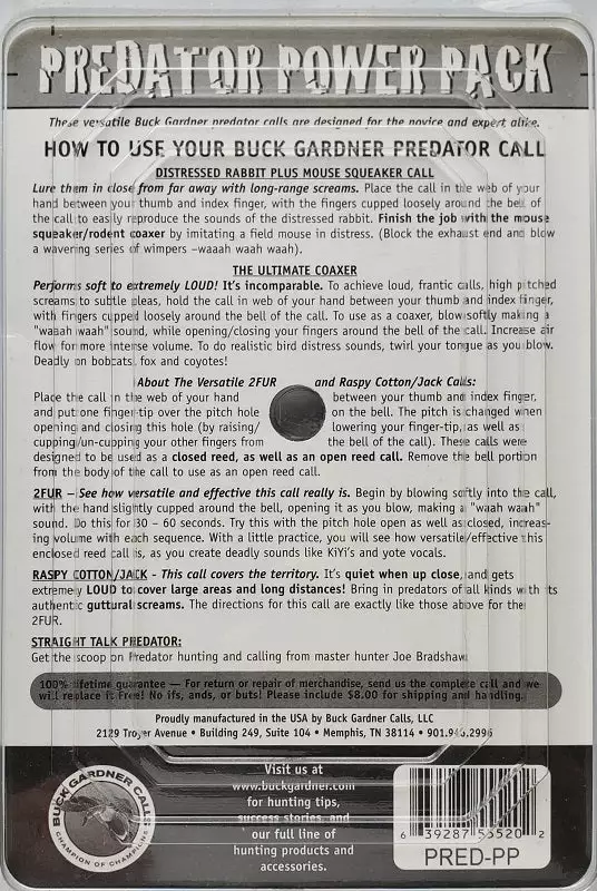 Buck Gardner's Predator Call Power Pack PRED-PP Game Calls 4 Buck Gardner's Predator Call Power Pack PRED-PP Game Calls