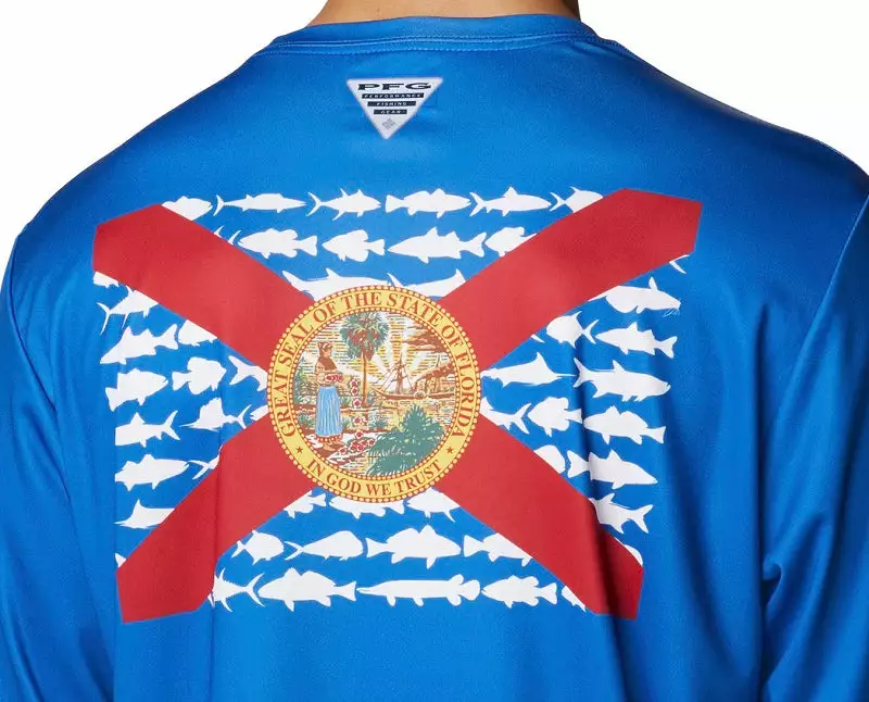 Columbia Sportswear Columbia Men's Terminal Tackle PFG State Fish Flag™ L/S Vivid Blue 4 Columbia Sportswear Columbia Men's Terminal Tackle PFG State Fish Flag™ L/S Vivid Blue