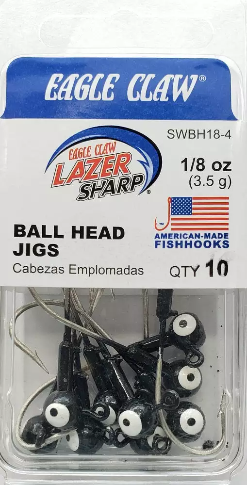 Eagle Claw Ball Head Jigs 1/8oz 10pk Black 4 Eagle Claw Ball Head Jigs 1/8oz 10pk Black
