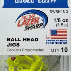 Hooks/Jig Heads Eagle Claw Ball Head Jigs 1/8oz 10pk Chartreuse SWBH18-3