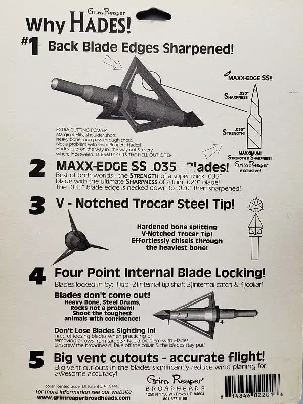 Grim Reaper Hades Broadheads 85 Grain 2201-3 HADES 5 Grim Reaper Hades Broadheads 85 Grain 2201-3 HADES