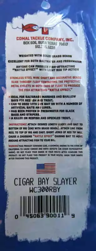 Floats & Corks Comal Bay Slayer Cigar Rattle Float 3" Yellow 5 Floats & Corks Comal Bay Slayer Cigar Rattle Float 3" Yellow