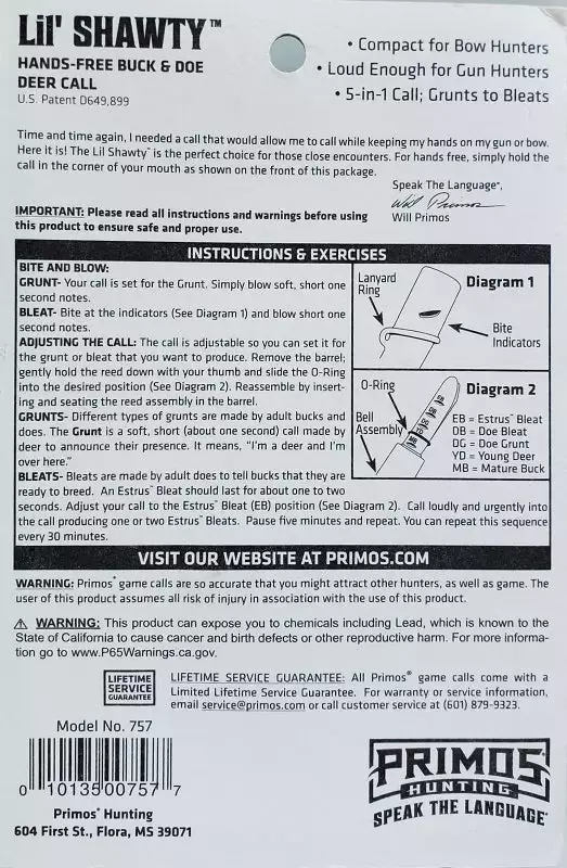 Primos Lil' Shawty™ 5-in-1 Hands-Free Buck And Doe Call 00757 Game Calls 4 Primos Lil' Shawty™ 5-in-1 Hands-Free Buck And Doe Call 00757 Game Calls
