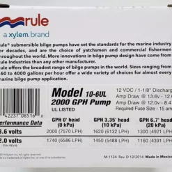 Rule 2000GPH Bilge Pump Model 10-6UL Marine 12 Rule 2000GPH Bilge Pump Model 10-6UL Marine