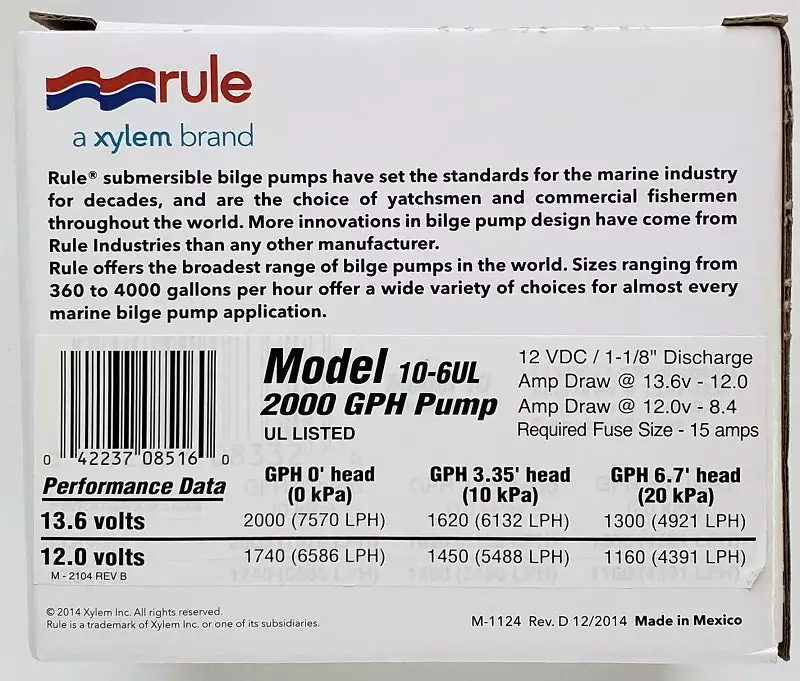 Rule 2000GPH Bilge Pump Model 10-6UL Marine 7 Rule 2000GPH Bilge Pump Model 10-6UL Marine