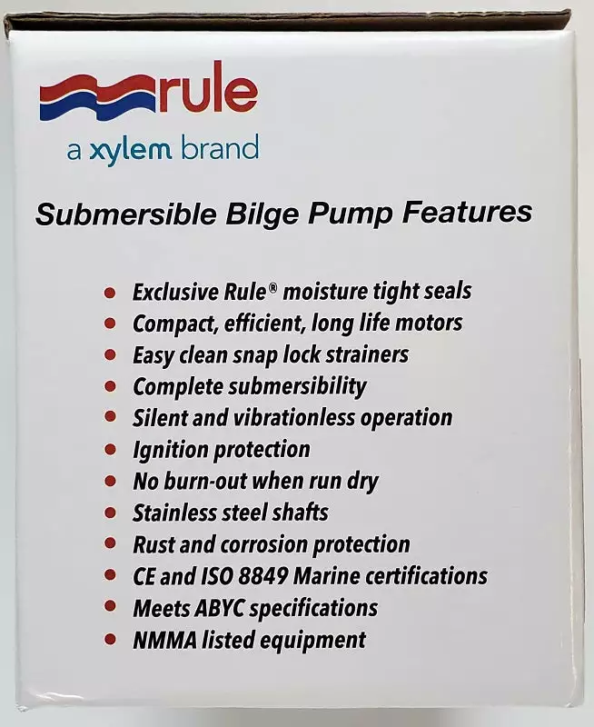 Rule 2000GPH Bilge Pump Model 10-6UL Marine 8 Rule 2000GPH Bilge Pump Model 10-6UL Marine