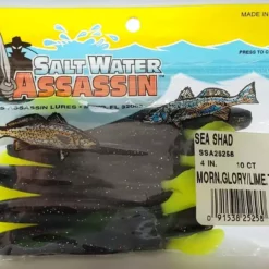 SaltWater Assassin Sea Shad Morning Glory/Limetreuse Tail 4" 10pk