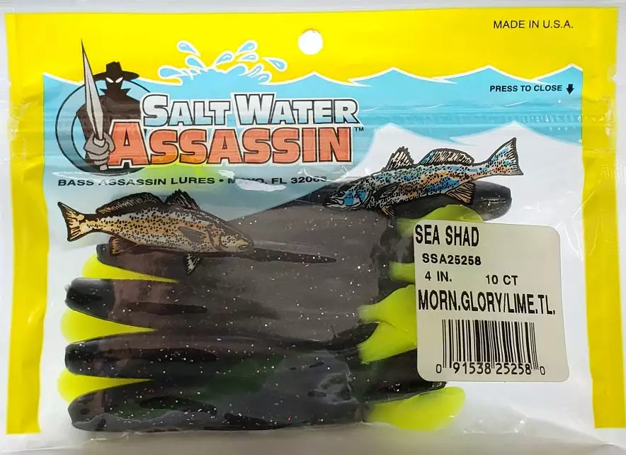 SaltWater Assassin Sea Shad Morning Glory/Limetreuse Tail 4" 10pk 4 SaltWater Assassin Sea Shad Morning Glory/Limetreuse Tail 4" 10pk