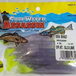 SaltWater Assassin Sea Shad Opening Night/Glow Limereuse 4" 10pk