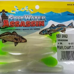 SaltWater Assassin Sea Shad Pearl/Chartreuse Tail 4" 10ct Lures & Bait