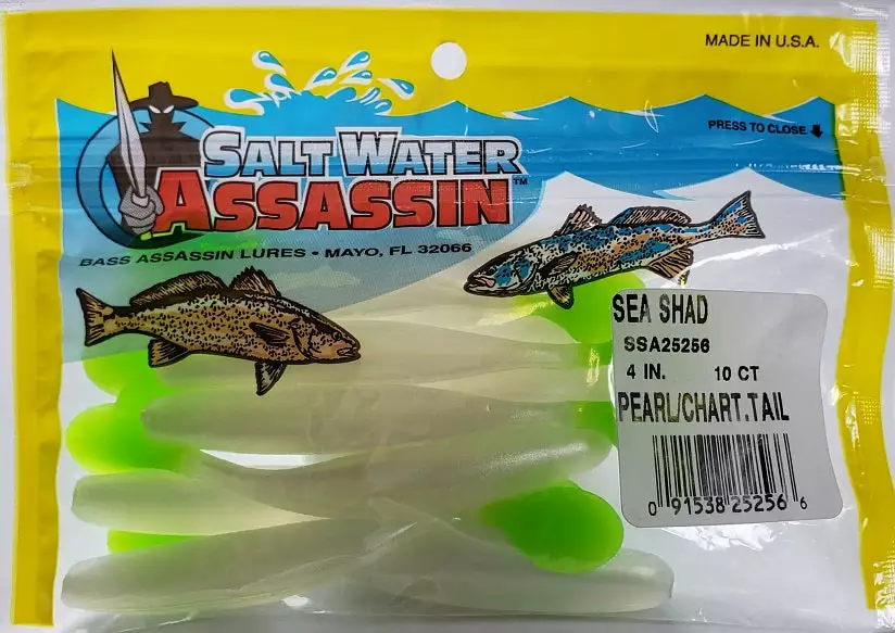 SaltWater Assassin Sea Shad Pearl/Chartreuse Tail 4" 10ct Lures & Bait 4 SaltWater Assassin Sea Shad Pearl/Chartreuse Tail 4" 10ct Lures & Bait
