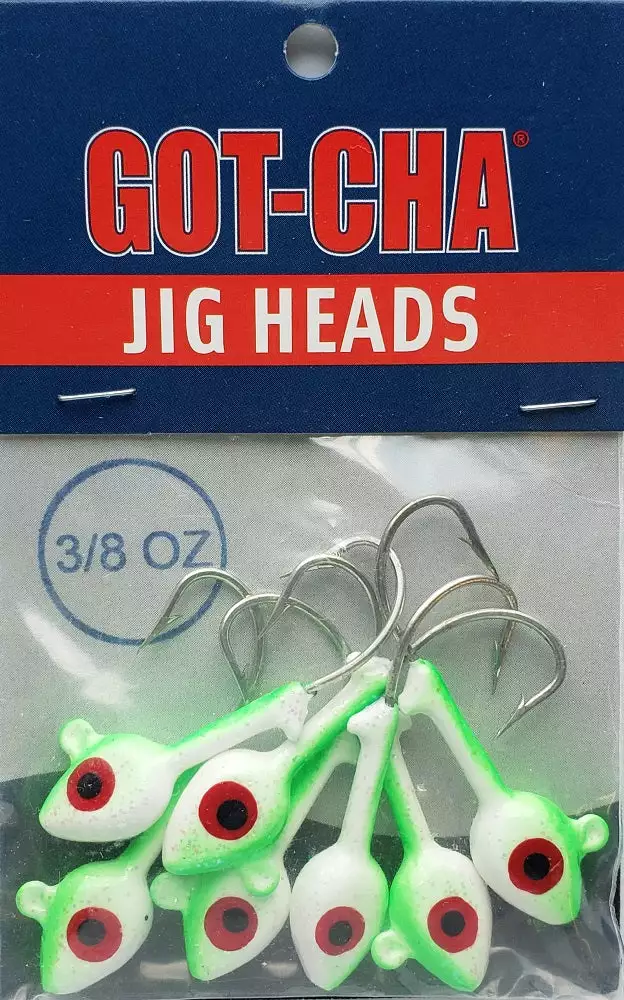 Sea Striker Got-Cha Jig Heads White/Lime 3/8oz 7pk Hooks/Jig Heads 4 Sea Striker Got-Cha Jig Heads White/Lime 3/8oz 7pk Hooks/Jig Heads