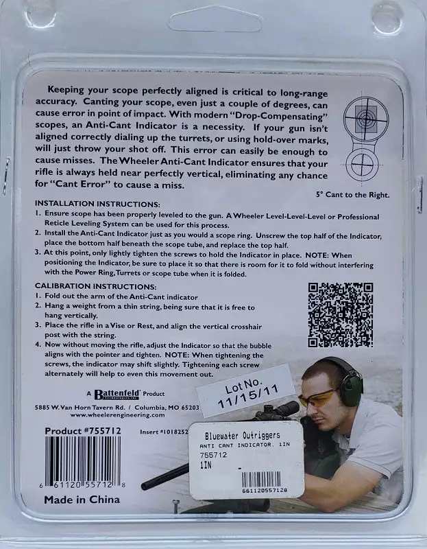 Wheeler Engineering Anti Cant Indicator 1-Inch Hunting 4 Wheeler Engineering Anti Cant Indicator 1-Inch Hunting
