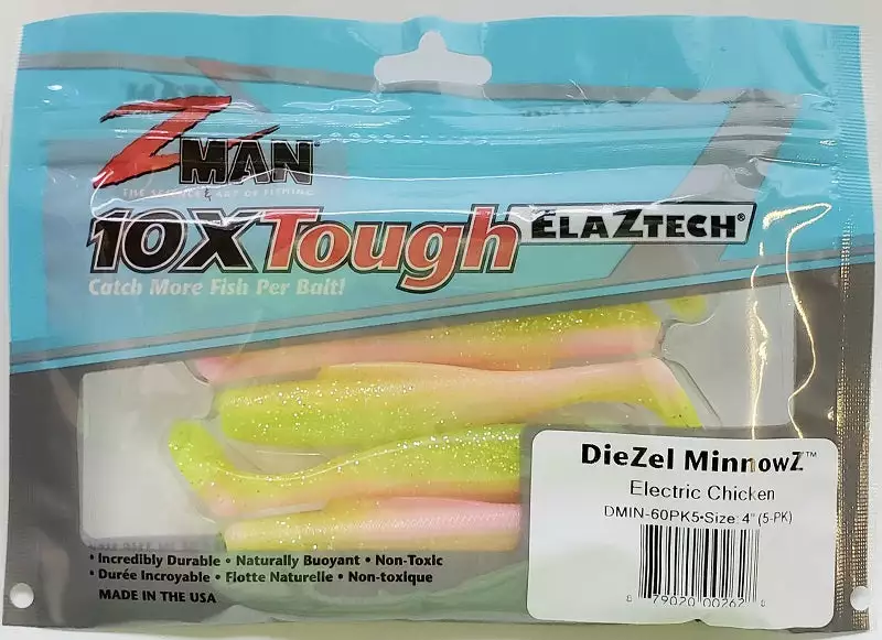 Z-Man DieZel MinnowZ Electric Chicken 4" 5pk Lures & Bait 4 Z-Man DieZel MinnowZ Electric Chicken 4" 5pk Lures & Bait